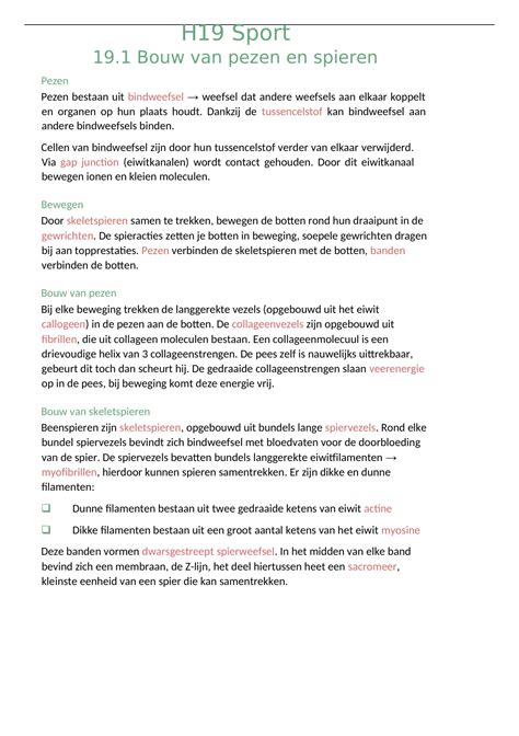 Biologie Samenvatting 6VWO Nectar H19 Sport Biologie Stuvia NL