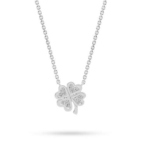 18K White Gold Diamond Four Leaf Clover Necklace