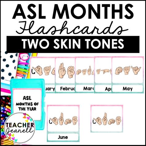 ASL Flashcards Months of the Year, ASL Printable, American Sign Language, Flash Cards, ASL ...