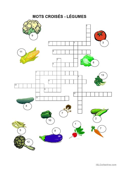 Nourriture Mots Crois S L Gumes Fran Ais Fle Fiches Pedagogiques