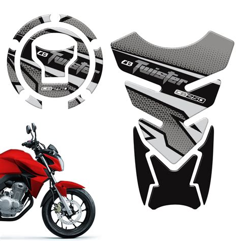 Kit Adesivos CB250 Moto Honda Bocal Tanque Prata Resinado Sportinox