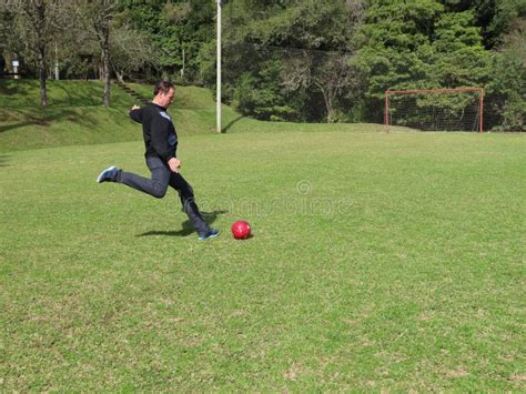 Time To Kick The Ball Man Running Ready To Kick Stock Image Image Of