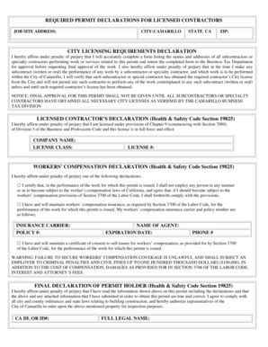 Fillable Online Ci Camarillo Ca Contractor Declaration Form City Of