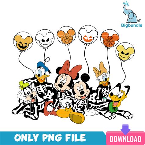 Mickey friends skeleton halloween, halloween png, Digital download.