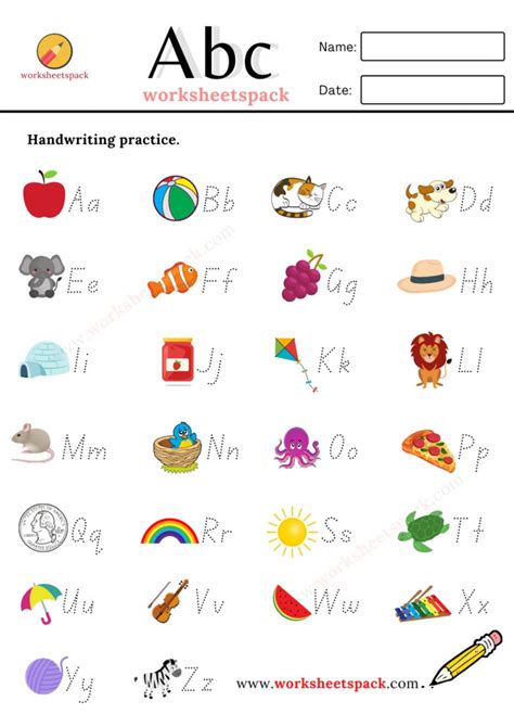 Alphabet handwriting worksheets A to Z pdf - worksheetspack