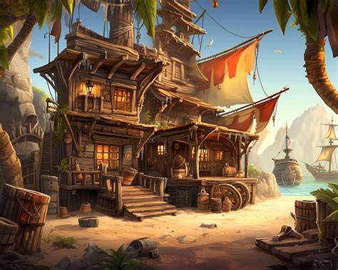 Premium Ai Image Pirate Themed House With A Pirate Ship In The