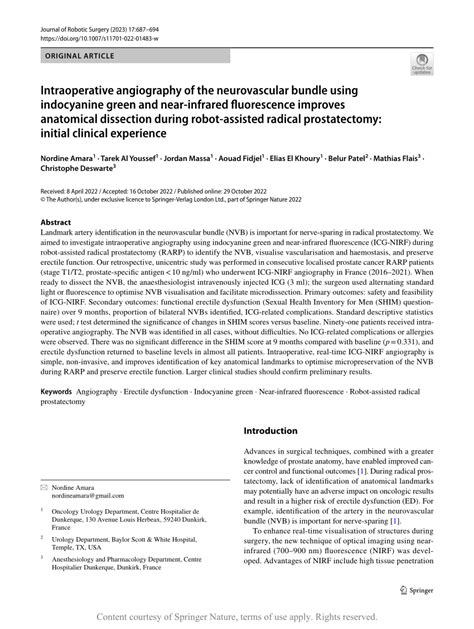 Intraoperative Angiography Of The Neurovascular Bundle Using