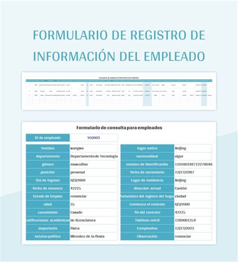 Plantilla De Formato Excel Formulario De Registro De Informaci N Del