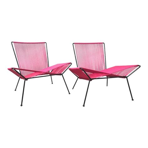 Mid Century Modern Outdoor Patio Iron And Cord Lounge Chairs Chairish