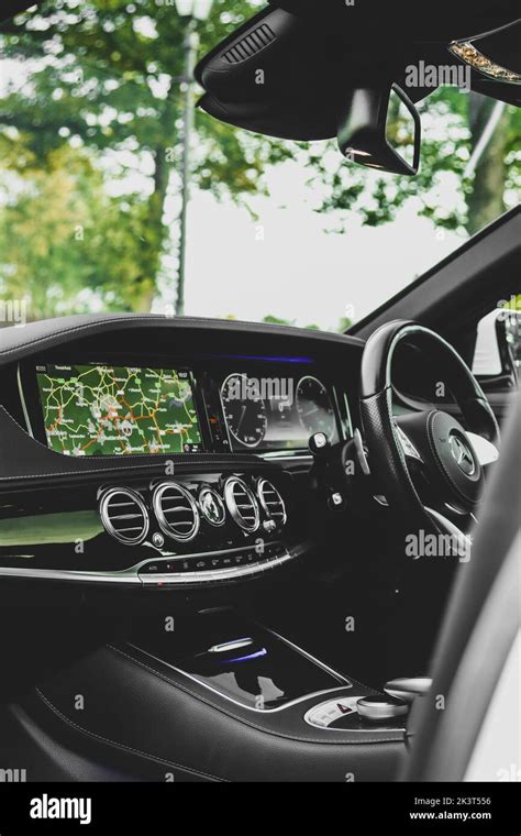 Mercedes Benz C Class Interior Luxury Car Inside Focusing On The Steering Wheel And Seating