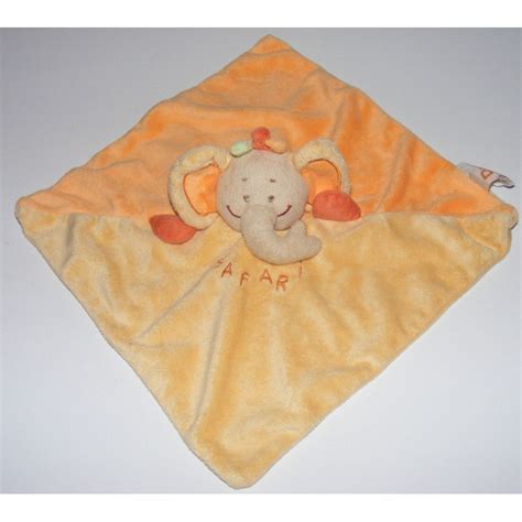 Doudou plat éléphant orange Safari DOUKIDOU