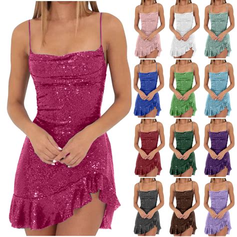 Yanhaigong Sequin Mini Dresses For Womenspaghetti Straps Sequin Homecoming Dresses Short