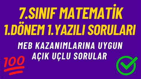 7 Sınıf Matematik 1 Dönem 1 Yazılı Soruları Açık Uçlu Youtube