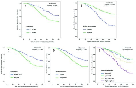 Kaplan Meier Survival Analysis Curve For Each Predictive Factor In BC