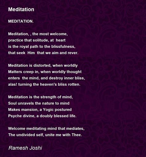 Meditation By Ramesh Joshi Meditation Poem