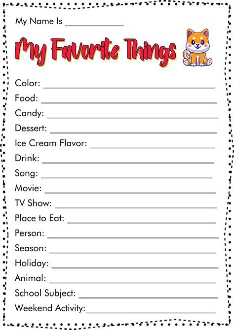 My Favorite Things Worksheet Worksheets Library