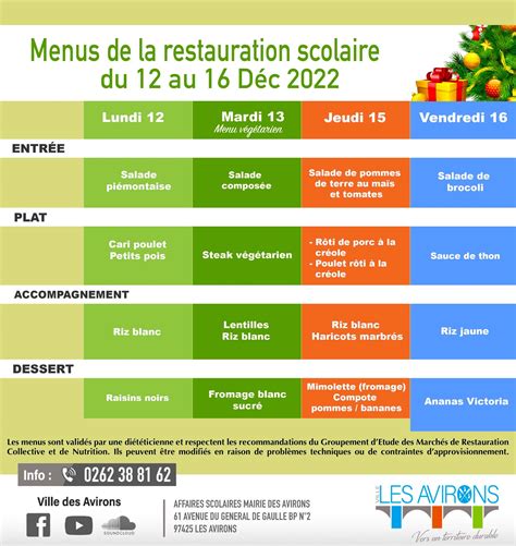 Menus Restauration Scolaire Mairie Des Avirons