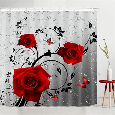 1pcs Red Rose Shower Curtain Valentines Day Shower Curtain Polyester