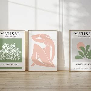 Matisse Wall Art Set Of 3 Sage Green And Pink Prints Dusty Etsy