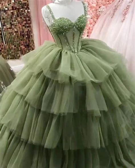 Sage Green Corset Ball Gown Ruffles Dress C In Ball Gowns