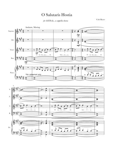 O Salutaris Hostia By Cole Reyes Sheet Music For Satb Choir At Sheet Music Direct