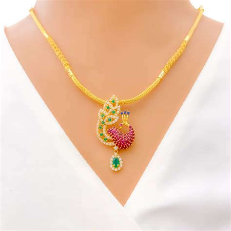 Majestic Peacock 22k Gold Cz Necklace Set Andaaz Jewelers