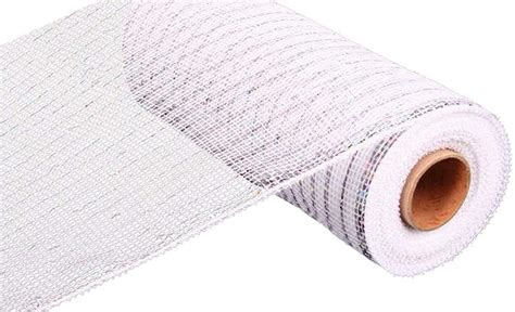 Amazon Inch X Feet Deco Poly Mesh Ribbon White With Silver