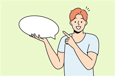 Premium Vector Smiling Man Point At Mockup Speech Bubble