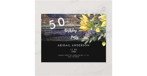 Rustic Vibes 50th Birthday Sunflower Black Invitation Postcard Zazzle
