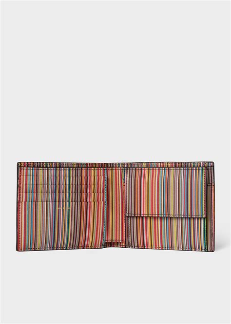 Paul Smith Black Leather Signature Stripe Interior Billfold And Coin