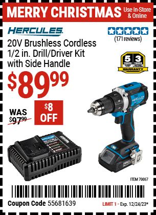 HERCULES 20V Brushless Cordless 1/2 in. Drill/Driver Kit for $89.99 ...