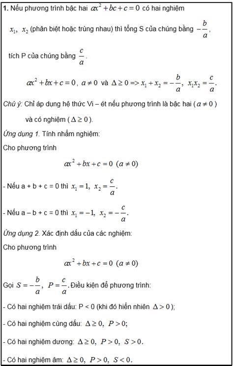 Hệ Thức Vi ét Và ứng Dụng Bồi Dưỡng Đại Số 9