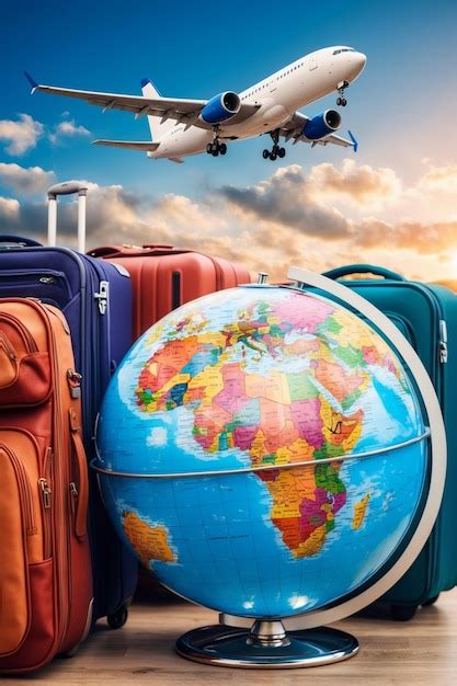 A Plane Is Flying Over A Globe With A Globe On It Premium Ai