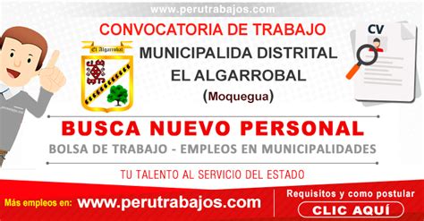 Necesitas Empleo MUNICIPALIDAD EL ALGARROBAL Requiere Nuevo Personal