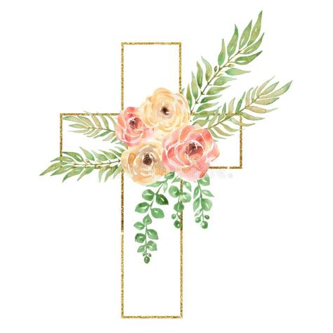 Watercolor Easter Cross Clipart Spring Floral Arrangements Baptism