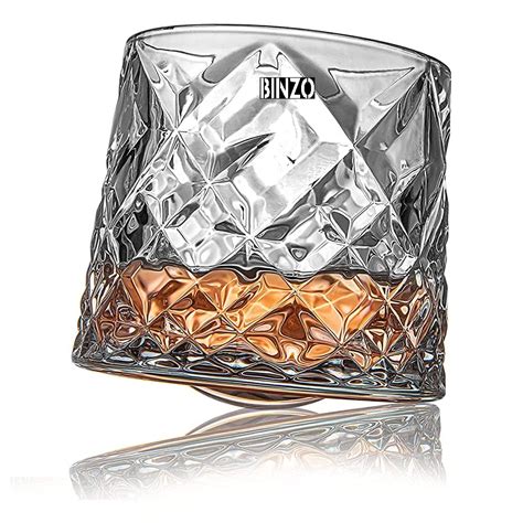 Binzo Rotatable Revolving Spinning Whiskey Glasses Heavy Base Whisky Glass Tumbler Set Of 6