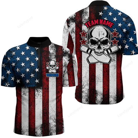 American Flag Skull Custom Team Bowling Shirts For Men Patriotic Bowl Lovelypod