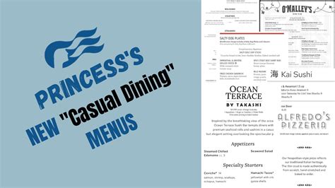 NEW Princess Casual Dining Menus Prof Cruise Ship Tour Cruise