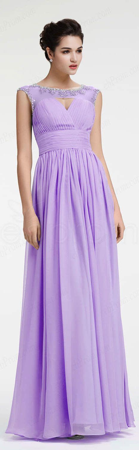 Light Purple Beaded Crystal Prom Dresses Long