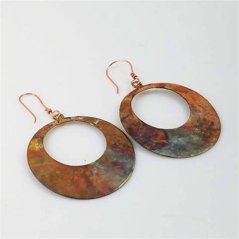 Copper Statement Earrings Hand Forged Hammered And Textured Flame