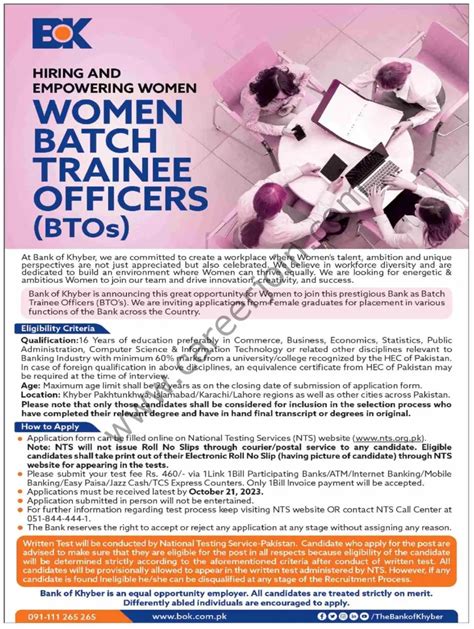 Bank Of Khyber Bok Women Batch Trainee Officer