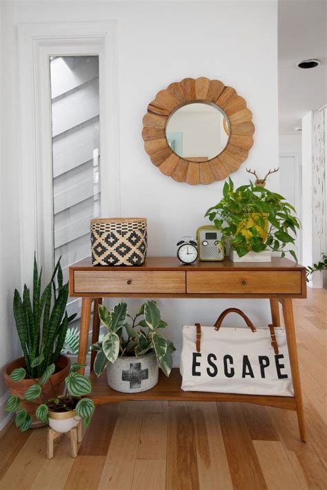 Warm Wood Console Table In Bohemian Entryway Decor Ideas Via Margaret