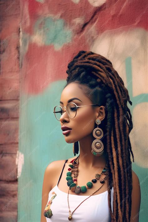 Premium Photo A Woman With Dreads And Glasses Standing In Front Of A Wall