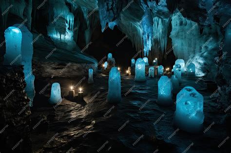 Premium Photo Frozen Cavern With Row Of Glowing Lanterns Illuminating