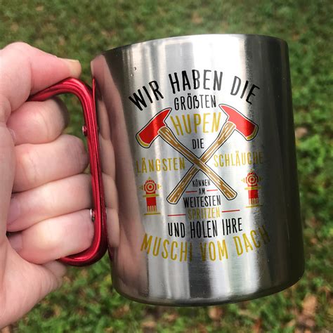 Edelstahltasse Mit Karabiner Lustiges Feuerwehr Spruch Geschenk Für Feuerwehrmann U Frau Tasse