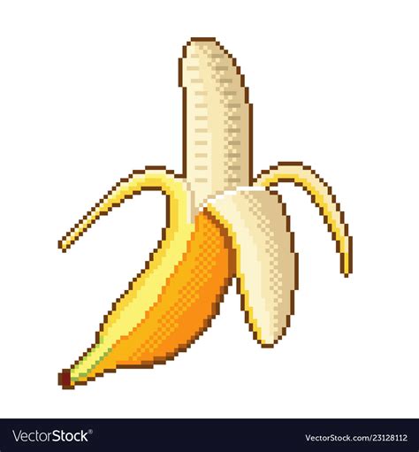 Pixel Banana Fruit Detailed Isolated Royalty Free Vector