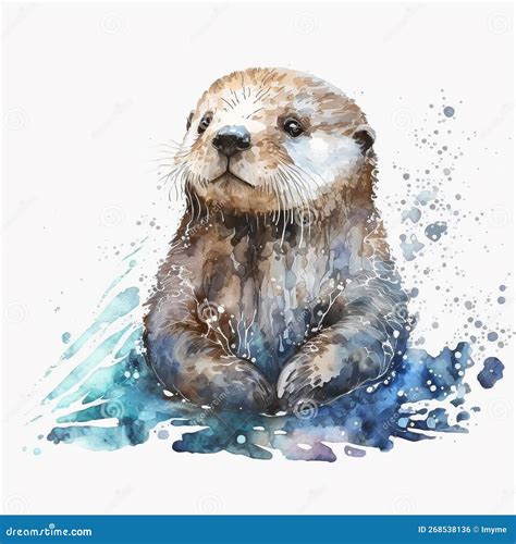 Sea Otter Swimming in the Water. Watercolor Painting Stock Illustration - Illustration of animal ...