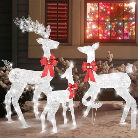 Ktaxon Piece Lighted Christmas Deer Set Led Lights Stakes Silver