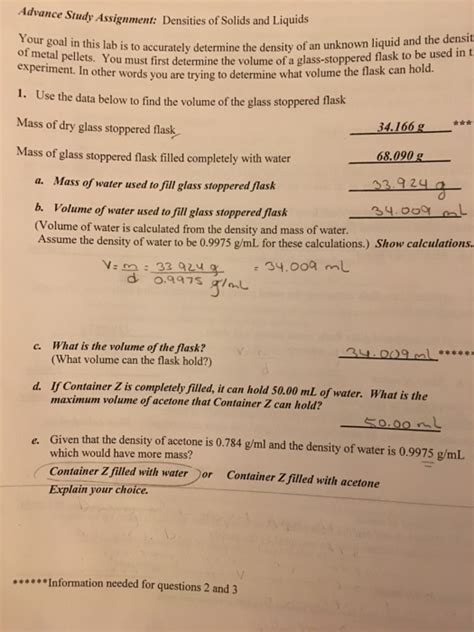 Solved Advance Study Assignment Densities Of Solids And Chegg