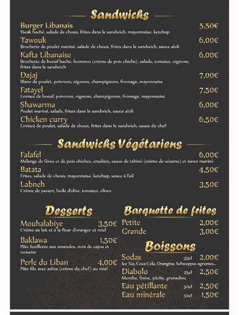 Carta Del Restaurante La Perle Du Liban Caen